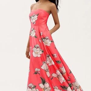 Anthropologie Strapless Pink Floral Dress